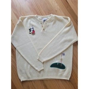 Vintage Disney Mickey & Co Golf V-Neck M Sweater 18th Hole Long Sleeve